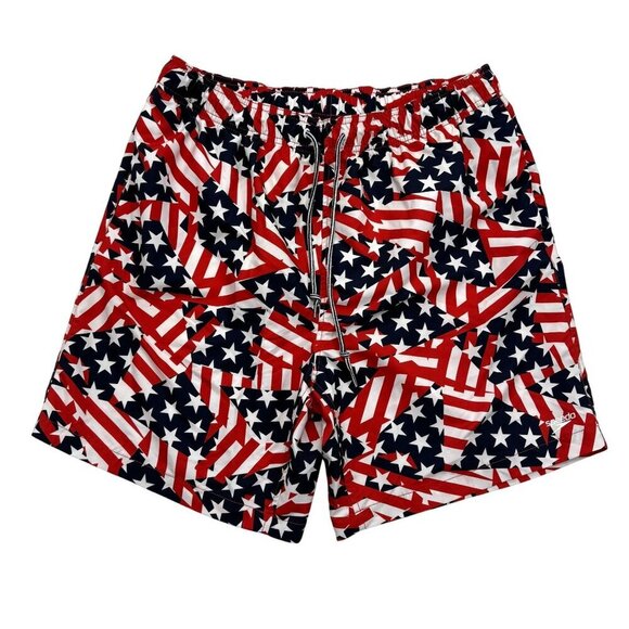 Speedo American Flag Swimming Trunks Patriotic July 4th Red White & Blue Mens XL - Picture 1 of 11